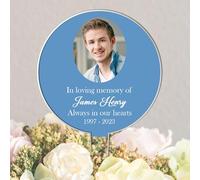 In Loving Memory" Customisable Black Acrylic Grave Sign with Photo - Personalised Memorial Tribute for Grandad, Dad, Mum, or Nanny (Light Blue)