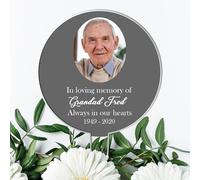 In Loving Memory" Customisable Black Acrylic Grave Sign with Photo - Personalised Memorial Tribute for Grandad, Dad, Mum, or Nanny (Grey)