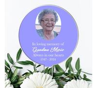 In Loving Memory" Customisable Black Acrylic Grave Sign with Photo - Personalised Memorial Tribute for Grandad, Dad, Mum, or Nanny (Lilac)