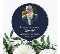 In Loving Memory" Customisable Black Acrylic Grave Sign with Photo - Personalised Memorial Tribute for Grandad, Dad, Mum, or Nanny (Navy Blue)