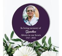 In Loving Memory" Customisable Black Acrylic Grave Sign with Photo - Personalised Memorial Tribute for Grandad, Dad, Mum, or Nanny (Purple)