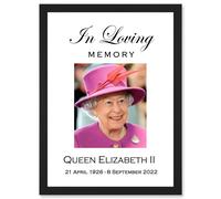 In Loving Memory Her Majesty Queen Elizabeth II Portrait Artwork Framed Wall Art Print A4 Artery8 Black One Size