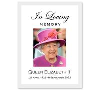 In Loving Memory Her Majesty Queen Elizabeth II Portrait Artwork Framed Wall Art Print A4 Artery8 White One Size