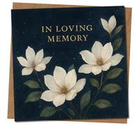 In Loving Memory Magnolia Sympathy Card - Elegant Condolence & Bereavement Greeting, 145mm x 145mm Square, Dark Blue Floral, Kraft, Includes Kraft Envelope