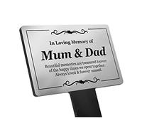 In Loving Memory Mum & Dad Memorial Stake - Brushed Aluminium Plaque on Acrylic Stake for Garden, Grave Decoration, or Temporary Grave Marker