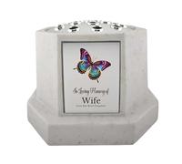 In Loving Memory Of Memorial Octagon Rose Bowl Grave Marker Flower Pot Vase With Butterfly Design Mum & Lots More White/Silver (UV PRINTED) (Wife)
