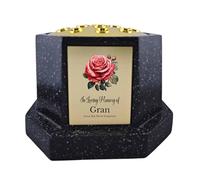 In Loving Memory Of Memorial Octagon Rose Bowl Grave Marker Flower Pot Vase With Rose Design Mum Dad & Lots More Black/Gold (UV PRINTED) (Gran)