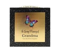 In Loving Memory Of Memorial Rose Bowl Grave Marker Flower Pot Vase With Butterfly Design Mum Dad Gran & Lots More Black/Gold (UV PRINTED) (Grandma)