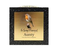 In Loving Memory Of Memorial Rose Bowl Grave Marker Flower Pot Vase With Robin Design Mum Dad Grandad & Lots More Black/Gold (UV PRINTED) (Aunty)
