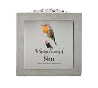In Loving Memory Of Memorial Rose Bowl Grave Marker Flower Pot Vase With Robin Design Mum Dad Grandad & Lots More White/Silver (UV PRINTED) (Nan)