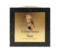 In Loving Memory Of Memorial Rose Bowl Grave Marker Flower Pot Vase With Robin Design Mum Dad Grandad & Lots More Black/Gold (UV PRINTED) (Nan)