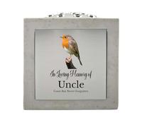 In Loving Memory Of Memorial Rose Bowl Grave Marker Flower Pot Vase With Robin Design Mum Dad Grandad & Lots More White/Silver (UV PRINTED) (Uncle)