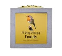In Loving Memory Of Memorial Rose Bowl Grave Marker Flower Pot Vase With Robin Design Mum Dad Grandad & Lots More White/Gold (UV PRINTED) (Daddy)