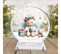 In Loving Memory Personalised Acrylic Flat Snowglobe Shaped Plaque - Remembering Miscarriage, Stillborn, Lost Angel Babies - for Grieving Parents' Tribute Keepsake Gift (White)
