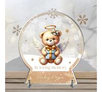 In Loving Memory Personalised Acrylic Flat Snowglobe Shaped Plaque - Remembering Miscarriage, Stillborn, Lost Angel Babies - for Grieving Parents' Tribute Keepsake Gift (Beige)
