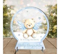 In Loving Memory Personalised Acrylic Flat Snowglobe Shaped Plaque - Remembering Miscarriage, Stillborn, Lost Angel Babies - for Grieving Parents' Tribute Keepsake Gift (Blue)