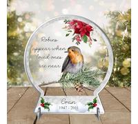 In Loving Memory Robin Snowglobe 2D Flat Plaque - Personalised Remembrance Bereavement Keepsake Christmas Decoration for Loved Ones in Heaven (Grey)