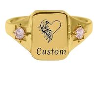 In Loving Memory With Wings Name Personalized Birthstone Ring, Custom Engraved Name Birthstone Ring, Dainty Mother Daughter Gift, Birthstone Promise Rings for Couples (Gold)