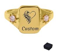 In Loving Memory With Wings Name Personalized Birthstone Ring, Custom Engraved Name Birthstone Ring, Dainty Mother Daughter Gift, Birthstone Promise Rings for Couples