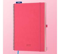 IN-LUXPRO 2027 Diary: A4 Week to View Horizontal Weekly Planner Spiral | (29x21.5 cm) 12 Months (Jan.-Dec.) Appointment with Month Tabs, Expenses/Note Pages, 100GSM Paper PU Leather Rose Red