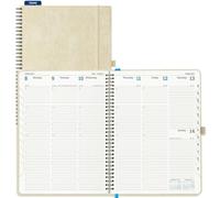 IN-LUXPRO 2027 Diary: Large A4 Week to View (29x21.5 cm) 12 Months (Jan.- Dec.) Vertical Weekly Appointment Spiral Softcover Planner with Timeslots, Inner Pocket, 100GSM Paper, PU Leather Beige
