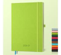 IN-LUXPRO Academic Diary 2026-2027: A4 Week to View (29x21.5 cm) 18 Months(Jul'26 - Dec'27) Weekly & Monthly Planner with Month Tabs & Inner Pocket, Expenses/Note Pages, PU Leather Wasabi Green