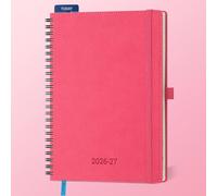 IN-LUXPRO Academic Diary 2026-2027: A5 Week to View (21.9x16.2 cm) 18 Months(Jul'26 - Dec'27) Spiral Weekly & Monthly Planner with Month Tabs & Inner Pocket, Expenses/Note Pages, PU Leather Rose Red