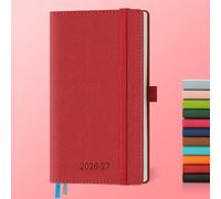 IN-LUXPRO Academic Diary 2026-2027: Pocket A6 Week to View Slim (16.4x9.5 cm) 18 Months(Jul'26 - Dec'27) Weekly & Monthly Planner with Month Tabs & Inner Pocket, Expenses/Note Pages, PU Leather Red
