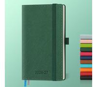 IN-LUXPRO Academic Diary 2026-2027: Pocket A6 Week to View Slim (16.4x9.5 cm) 18 Months(Jul'26 - Dec'27) Weekly & Monthly Planner with Month Tabs & Inner Pocket, Expenses/Note Pages, PU Leather Green