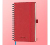 IN-LUXPRO Academic Diary 2026-2027: Pocket A6 Week to View Slim(16.4x9.5cm) 18 Months(Jul'26 -Dec'27)Spiral Weekly & Monthly Planner with Month Tabs & Inner Pocket, Expenses/Note Pages,PU Leather Red