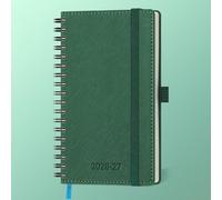 IN-LUXPRO Academic Diary 2026-2027: Pocket A6 Week to View Slim(16.4x9.5cm)18 Months(Jul'26-Dec'27)Spiral Weekly & Monthly Planner with Month Tabs & Inner Pocket, Expenses/Note Pages,PU Leather Green