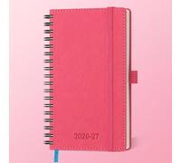 IN-LUXPRO Academic Diary 2026-2027: Pocket A6 Week to View Slim(16.4x9.5cm)18Months(Jul'26-Dec'27)Spiral Weekly &Monthly Planner with Month Tabs &Inner Pocket, Expenses/Note Pages,PU Leather Rose Red