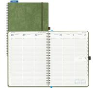 IN-LUXPRO Academic Diary 2026-2027 Week to View A4 Large(29x21.5 cm) Spiral 18 Months (Jul'26 - Dec'27) Mid Year Diary 26/27 Vertical Weekly Planner with Timeslots& Month Tabs, PU Leather Olive Green