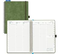 IN-LUXPRO Academic Diary 2026-2027 Week to View A5 Medium (21.9x16.2cm)Spiral 18 Months(Jul'26 -Dec'27)Mid Year Diary 26/27 Vertical Weekly Planner with Timeslots& Month Tabs, PU Leather Olive Green
