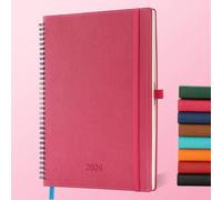 IN-LUXPRO Diary 2026 Planner: A4 Week to View (29x21.7 cm) 12 Months(Jan.-Dec.) Weekly & Monthly Planner with Month Tabs & Pocket, Expenses/Note Pages Spiral Softcover 100GSM Paper PU Leather Rose Red