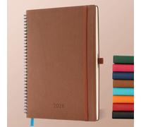 IN-LUXPRO Diary 2026 Planner: A4 Week to View (29x21.7 cm) 12 Months (Jan.-Dec.) Weekly & Monthly Planner with Month Tabs & Pocket, Expenses/Note Pages Spiral Softcover 100GSM Paper PU Leather Brown