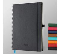 IN-LUXPRO Diary 2026 Planner: A4 Week to View (29x21.7 cm) 12 Months (Jan.-Dec.) Weekly & Monthly Planner with Month Tabs & Pocket, Expenses/Note Pages Spiral Softcover 100GSM Paper PU Leather Black