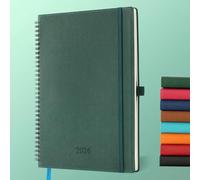 IN-LUXPRO Diary 2026 Planner: A4 Week to View (29x21.7 cm) 12 Months (Jan.-Dec.) Weekly & Monthly Planner with Month Tabs & Pocket, Expenses/Note Pages Spiral Softcover 100GSM Paper PU Leather Green