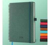 IN-LUXPRO Diary 2026 Planner: A5 Week to View (21.9x16.4 cm) 12 Months (Jan.-Dec.) Weekly & Monthly Planner with Month Tabs & Pocket, Expenses/Note Pages Spiral Softcover 100GSM Paper PU Leather Green