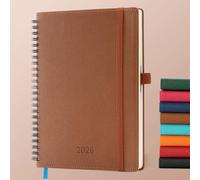 IN-LUXPRO Diary 2026 Planner: A5 Week to View (21.9x16.4 cm) 12 Months (Jan.-Dec.) Weekly & Monthly Planner with Month Tabs & Pocket, Expenses/Note Pages Spiral Softcover 100GSM Paper PU Leather Brown
