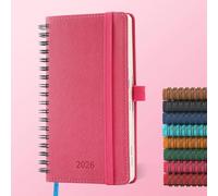 IN-LUXPRO Diary 2026 Planner: A6 Week to View (16.6x9.7cm)12 Months (Jan.-Dec.) Weekly & Monthly Planner with Month Tabs & Pocket, Expenses/Note Pages Spiral Softcover 100GSM Paper PU Leather Rose Red