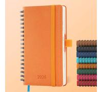 IN-LUXPRO Diary 2026 Planner: A6 Week to View (16.6x9.7cm) 12 Months (Jan.-Dec.) Weekly & Monthly Planner with Month Tabs & Pocket, Expenses/Note Pages Spiral Softcover 100GSM Paper PU Leather Orange