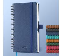 IN-LUXPRO Diary 2026 Planner: Pocket A6 Week to View (16.6x9.7cm) 12 Months (Jan.-Dec.) Weekly & Monthly Planner with Month Tabs & Pocket, Expenses/Note Pages Spiral 100GSM Paper PU Leather Blue