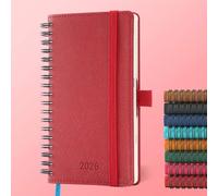 IN-LUXPRO Diary 2026 Planner: Pocket A6 Week to View (16.6x9.7cm) 12 Months (Jan.-Dec.) Weekly & Monthly Planner with Month Tabs & Pocket, Expenses/Note Pages Spiral 100GSM Paper PU Leather Red