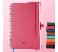 IN-LUXPRO Diary 2026 Planner: Spiral A4 Week to View (29x21.7 cm) 12 Months (Jan. - Dec.) Weekly & Monthly Planner with Month Tabs & Pocket Expenses/Note Pages 100GSM Paper PU Leather Rose Red