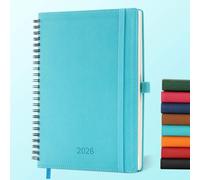 IN-LUXPRO Diary 2026 Planner: Spiral A4 Week to View (29x21.7 cm) 12 Months (Jan. - Dec.) Weekly & Monthly Planner with Month Tabs & Pocket Expenses/Note Pages 100GSM Paper PU Leather Light Blue