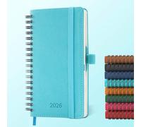IN-LUXPRO Diary 2026 Planner: Spiral A6 Week to View (16.6x9.7 cm) 12 Months (Jan. - Dec.) Weekly & Monthly Planner with Month Tabs & Pocket Expenses/Note Pages 100GSM Paper PU Leather Light Blue