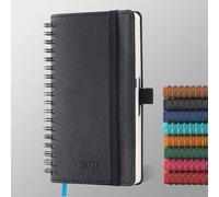 IN-LUXPRO Diary 2026 Planner: Spiral A6 Week to View (16.6x9.7 cm) 12 Months (Jan. - Dec.) Weekly & Monthly Planner with Month Tabs & Pocket Expenses/Note Pages 100GSM Paper PU Leather Black