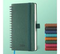 IN-LUXPRO Diary 2026 Planner: Spiral A6 Week to View (16.6x9.7 cm) 12 Months (Jan. - Dec.) Weekly & Monthly Planner with Month Tabs & Pocket Expenses/Note Pages 100GSM Paper PU Leather Green