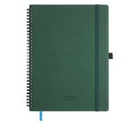 IN-LUXPRO Diary 2026 Spiral Planner A4 (29x21.7cm) Week to View, 12 Months Weekly & Monthly Plan with Month Tabs & Pocket & Expenses/Note Pages 100GSM Paper PU Leather Softcover Green